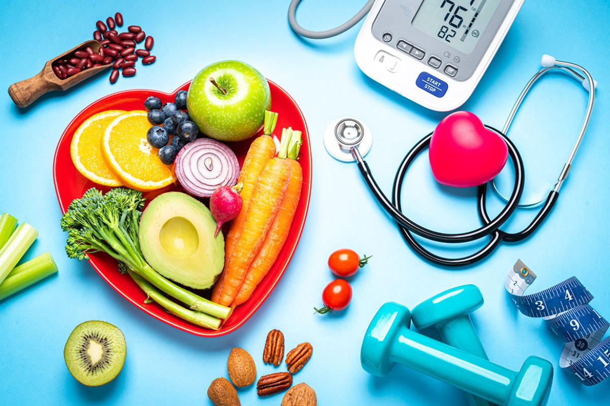 Fruits and vegetables on a heart-shaped plate