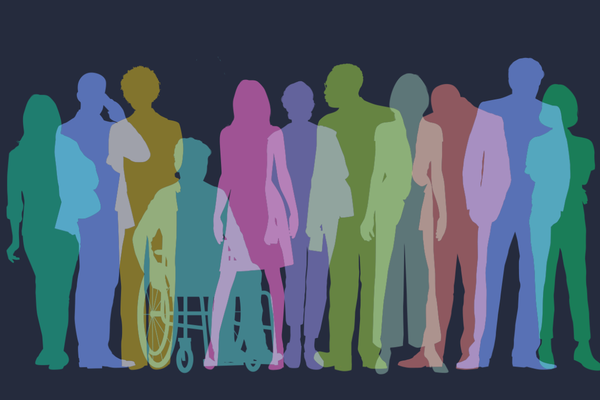 Overlapping silhouettes of different figures